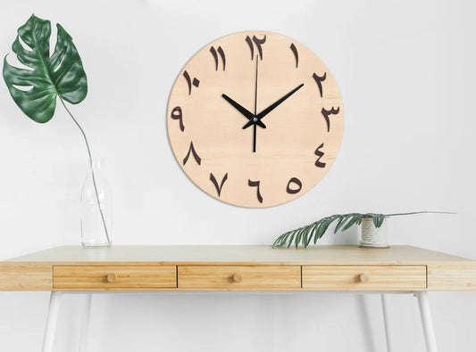 Arabic Wall Clock with Shahada – Islamic Wooden Calligraphy Decor